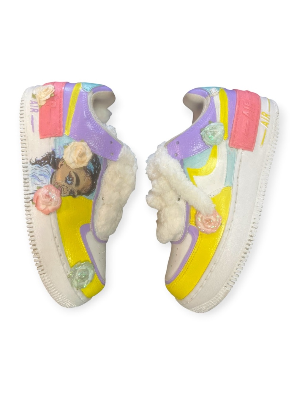 Sz 7 women’s Custom Pink and White Slip On Fuzzy Shoes Air Force 1s